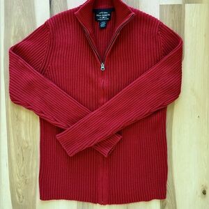 Vintage Ralph Lauren Polo Red Ribbed Zip-Up Sweater